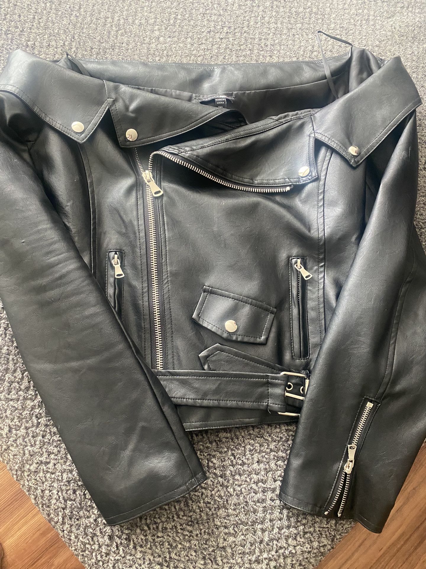 Off Shoulder Moto Faux Leather Jacket
