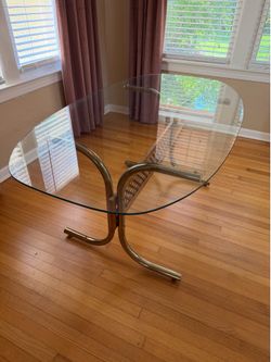 Vintage Brass and Glass Dining Table