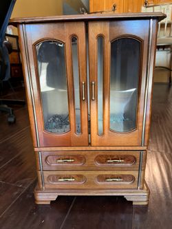 Wooden Jewelry Armoire with Glass Doors