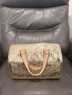 MICHAEL KORS Medium Grayson Gold Satchel BAG WITH ALL OVER EMBOSSED LOGO