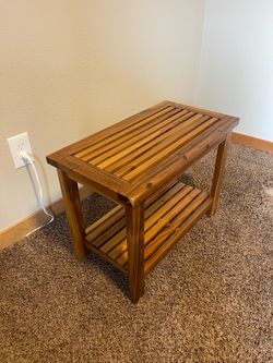 Wooden Slatted Bench with Bottom Shelf