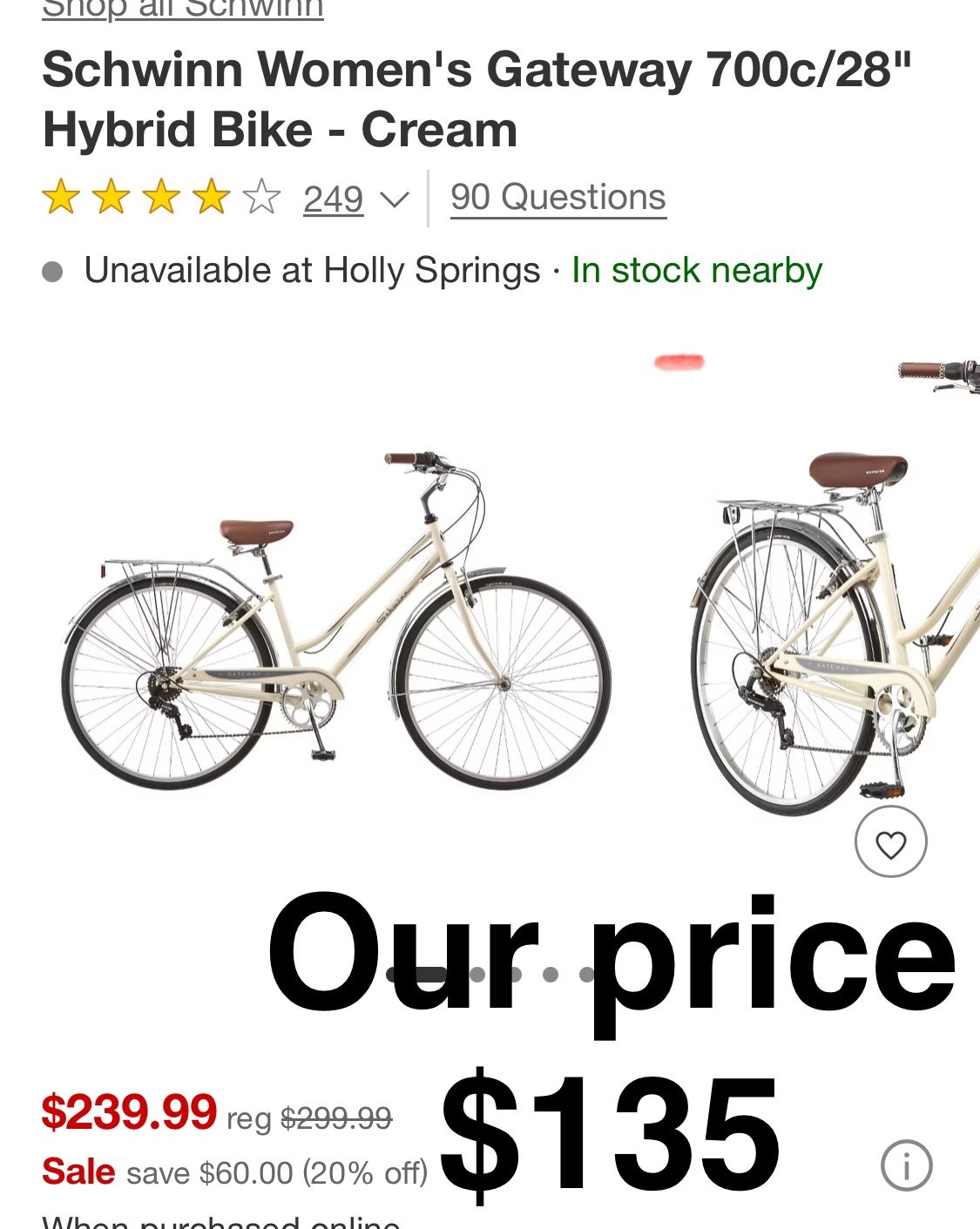 Schwinn Women's Gateway 700c/28" Hybrid Bike - Cream