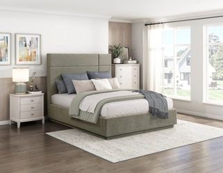 Frame Queen Platform bed Forest Green fabric, New Especial price 
