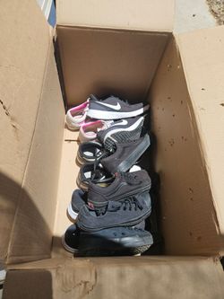 Different styles and sizes of shoes, men and women