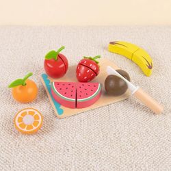 Wooden Cutting Fruit Play Set for Kids, Pretend Kitchen Toy