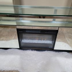 Faux Mirrored Fireplace TV Stand