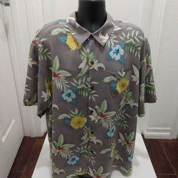 Classic Tommy Bahama Gray Silk Hawaiian Shirt Size XXL 