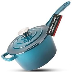 Hamilton Beach Enameled Cast Iron Sauce Pan 2-Quart Navy, Cream