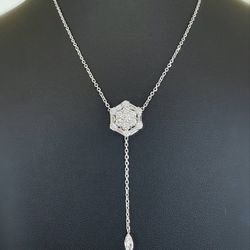 SFG 14k solid white gold 3.5CTW Natural Diamond Hexagon Necklace chain 16.5”