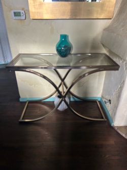 Glass Top Console Table with Metal Base