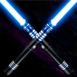Dueling Lightsaber 2 Pack, 16 RGB Colors Smooth Swing Light Sabers, Metal Hilt Type-C Rechargeable FX Saber with Connector, Double-Bladed Lightsaber f