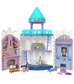 Mattel Disney Wish Toys, Rosas Castle Dollhouse Playset with 2 Posable Mini Dolls, Star Figure, 20 Accessories, Light-Up Projection Dome & More