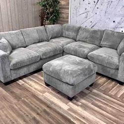 4pcs Sectional Set Couch with Plush Cushions and Cocktail Ottoman for Living Room