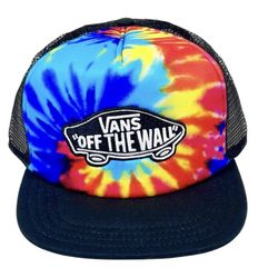Vans Off The Wall Tie Dye Trucker Logo Patch Black Snapback Hat Cap One Size Never