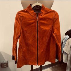 Orange Suede Zip-Up Jacket