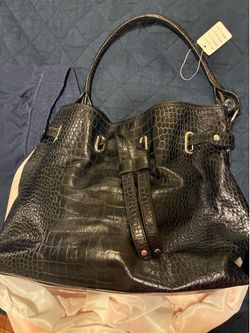 $250-Mark Cross Croc Leather Print Large Bag