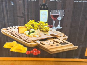 NEW Bambüsi Large Bamboo Charcuterie Board & Cutlery Set with Slide-Out Drawer