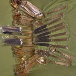 Complete, 66-piece set of the iconic 1847 Rogers Bros "Golden Heritage" flatware by International Silver (IS).