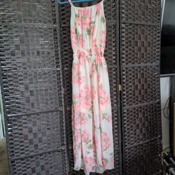 Pink Floral Maxi Dress, Women's XXS