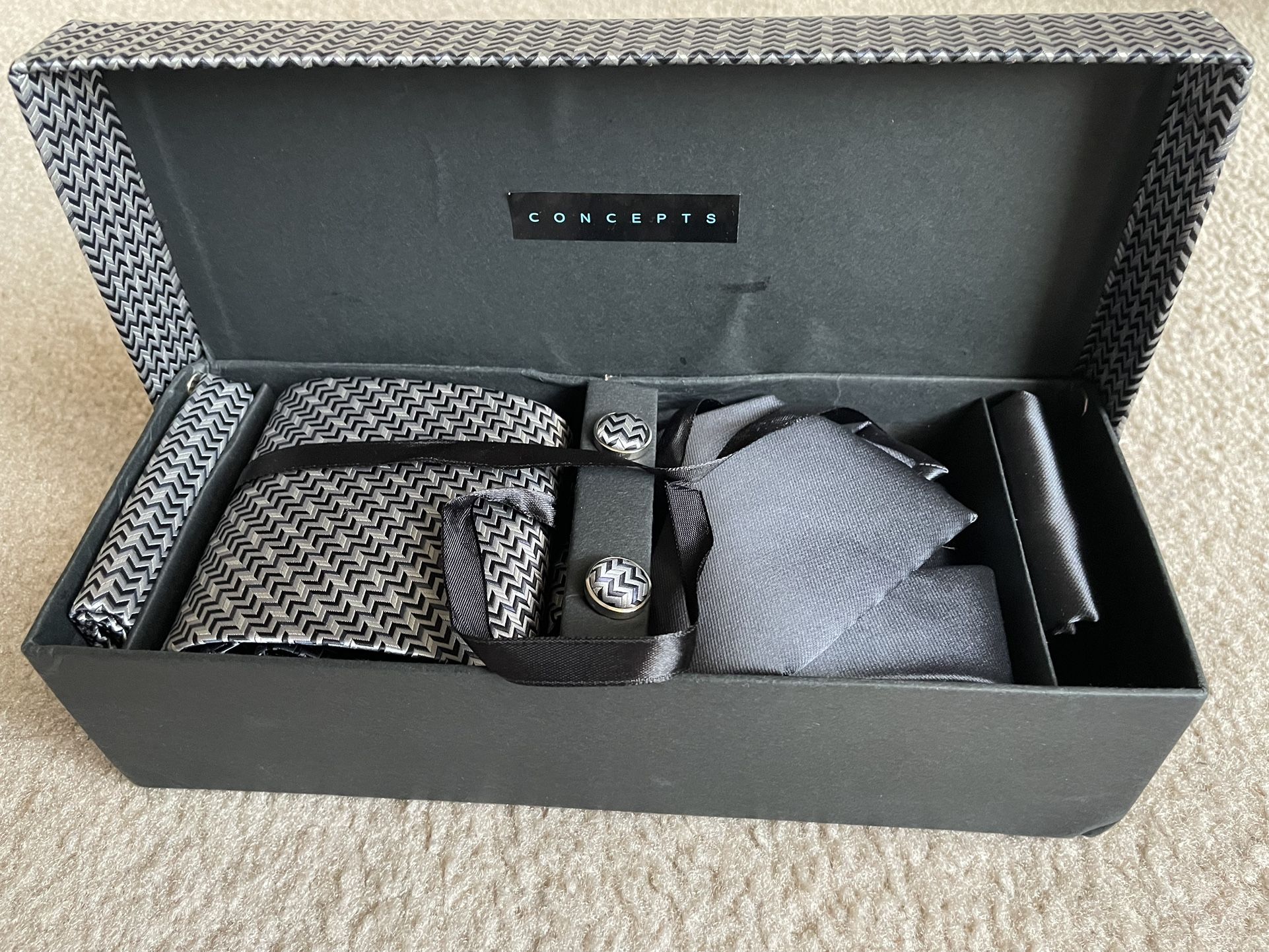 New Gift Box Set - 2 Neck Ties, 2 Pocket Squares, 2 Cufflinks