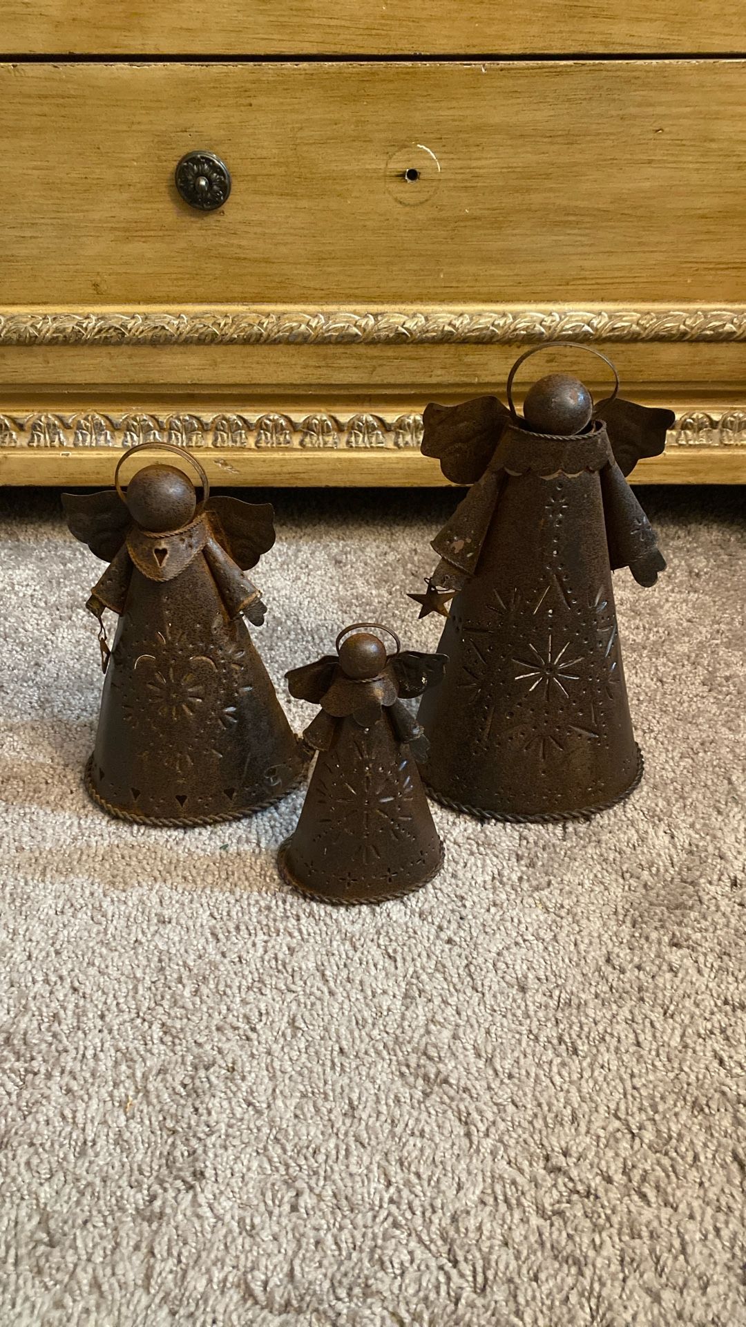 Vintage Rustic Brown Angel Candle Holder Figurine Set Of 3