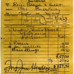 JIMI HENDRIX - Rare Signed Guitar Amp Receipt 1969 7"x4"