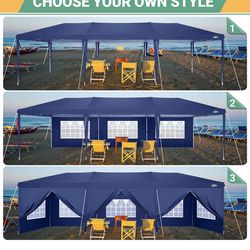 10 x 30 ft Party Tent with 8 x 10 x 30 Inch Walls, Pop-Up Party Tent, Waterproof, UPF 50+, Commercial Event Tent