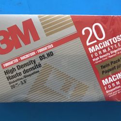 1996 Brand new Sealed 3M Box of 20 Macintosh Formatted 3.5" Floppy Diskettes