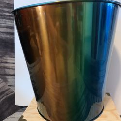 Tall Metal Trash Can W/ Rainbow Color Effects. Large Opening & Easy To Clean.