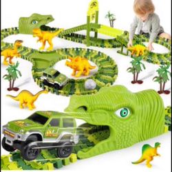 Brandnew  Dinosaur Toys for Kids 3-5-7, 197pcs Dinosaur Race Track, Flexible Dino Train Playset with 6 Dino Figures and Car, Create A Dinosaur World R