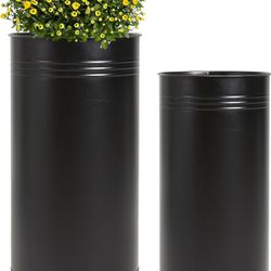 Garden Galvanized Steel Planter 2-Pack - Large:28"x14.5" & Small:24"x12" - Tall Metal Plant Pots - Large Handcrafted Decoration Flower Pot for Indoor 