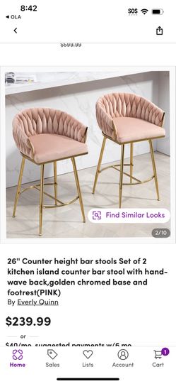 bar stools Set of 2 Kitchen Island Counter bar Stool with Hand- Wave Back,Golden Chromed Base and footrestLiving Room Table Sets