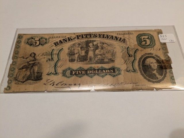 1861 Bank Of Pittsylvania $5 Bill