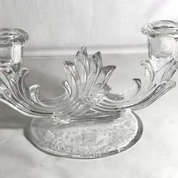Vintage fastoria glass doyble tapete candle holder etched floral no base.