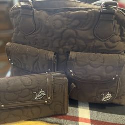 Vera Bradley Brown Printed Purse With Matching Wallet 