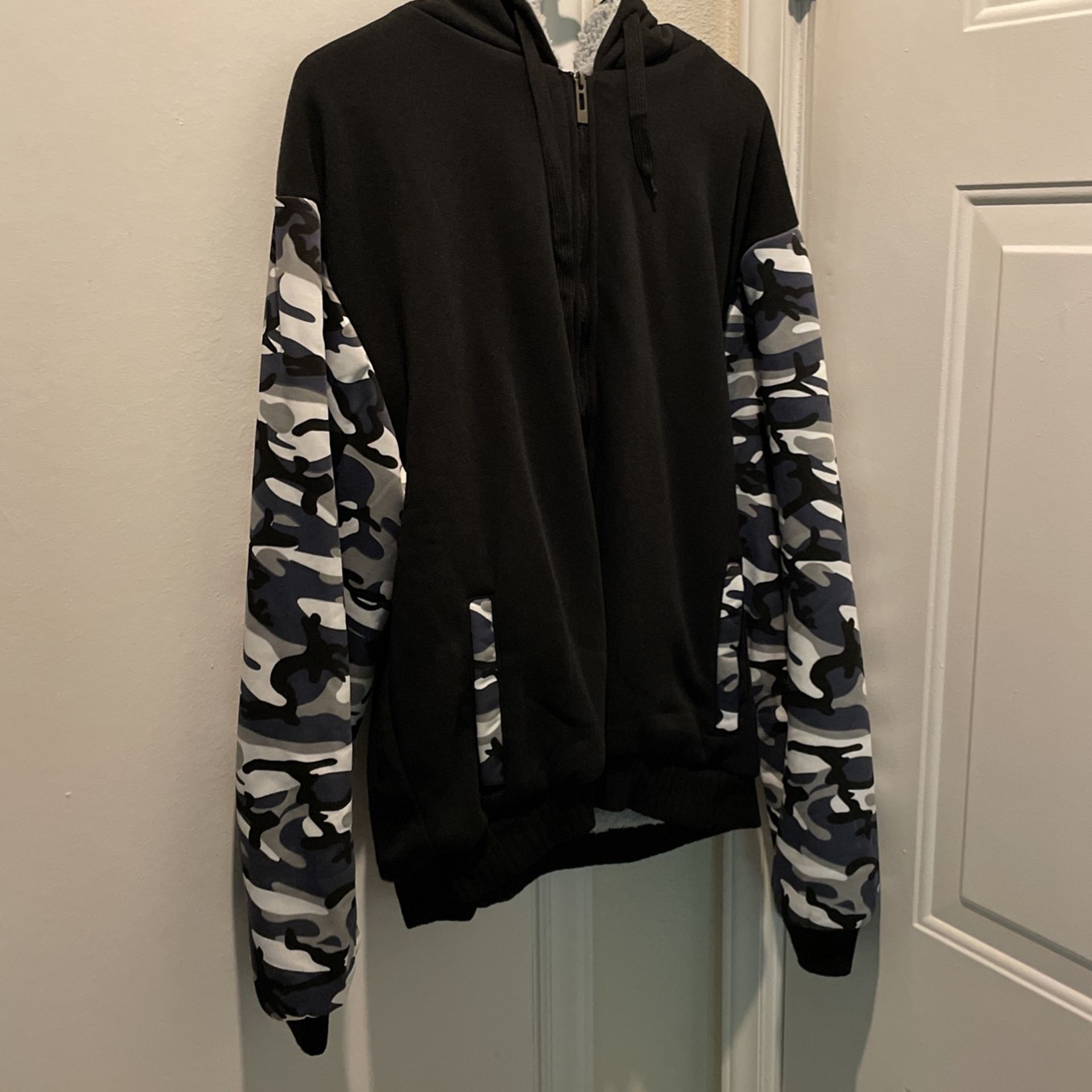 Black camouflage black and white hoodie jacket