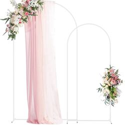 Set Of 2 (5’ And 6.6’) White Metal Arch Backdrop Stands 