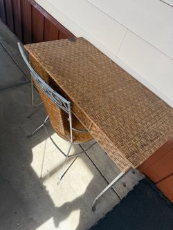 Wicker and Metal Patio Table and Chair Set