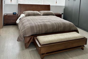 Mid-Century Modern Walnut Wood Bed Frame