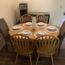 Kitchen Set 6 Chairs 1 Oak Table 4 Oak Chairs 2 Upholstered Brown  China Not Included