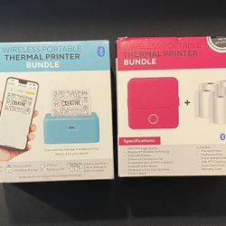 Mini thermal printers, blue and pink