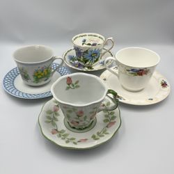 Set Of 4 Floral Tea Cup And Saucer Sets- Bone China & Porcelain- Beautiful Variety 