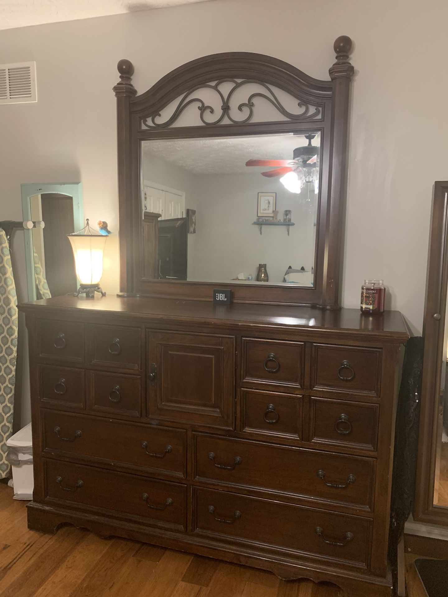 REDUCED***Nice solid wood dresser/mirror /Bed frame $350 OBO you pick up.