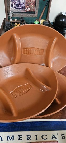 Hard plastic, Football Shaped Brown Snack Bowls 15” X 8” Set Of 3, firm.