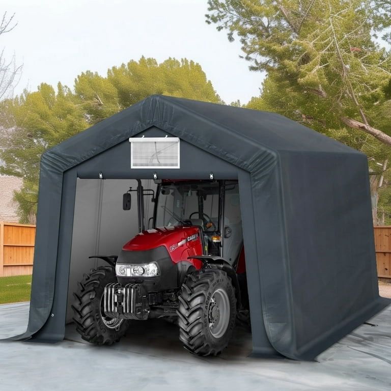 Summit Living 7*12ft Outdoor Portable Storage Shed, Garden Tool Storage Tent Shelter with Roll-up Zipper Door & Waterproof Canopy, Dark Gray $150 π