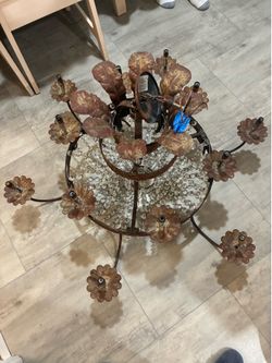Free Rustic floral chandelier — metal frame with crystal accents. Beautiful vintage look, with bulbs. Must pick up