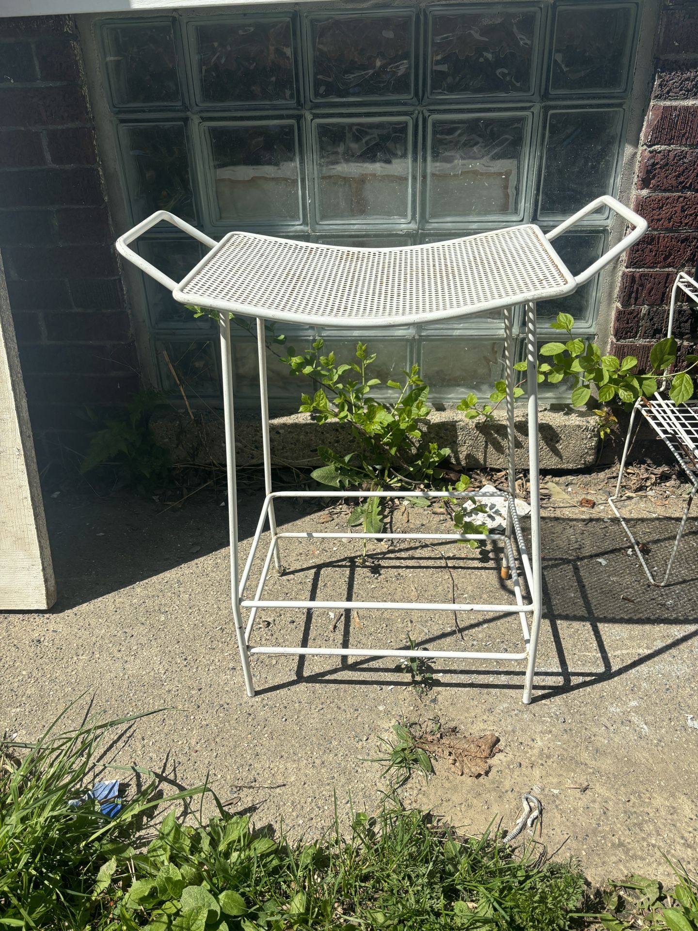 Vintage Perforated Iron Bench Vanity Stool 