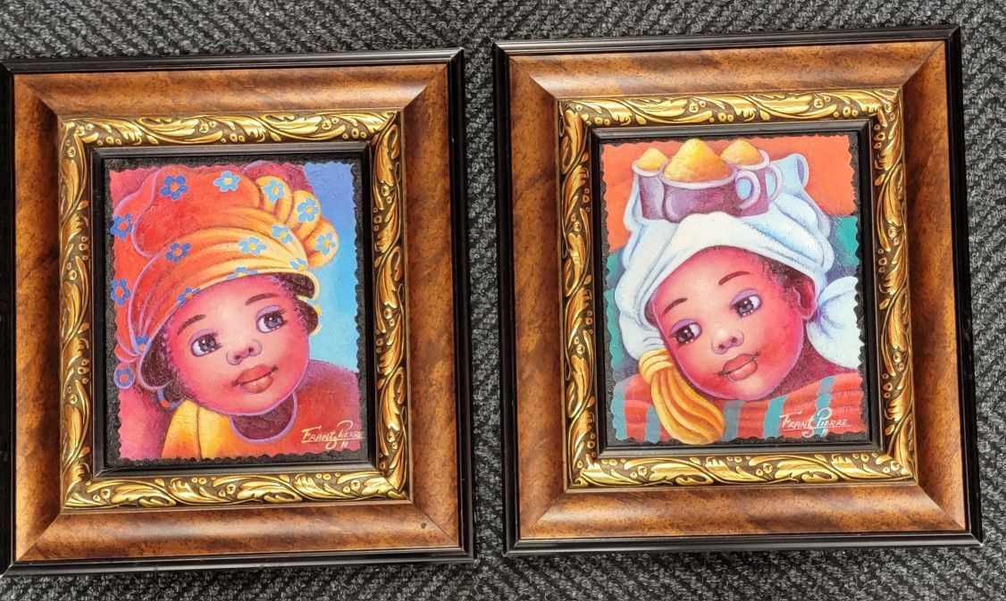 FRANTZ PIERRE HAITIAN ARTIST 2 FRAMED PAINTINGS