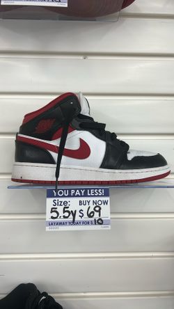 Nike Air Jordan 1 Mid GS "White/Gym Red-Black" Size 5.5y