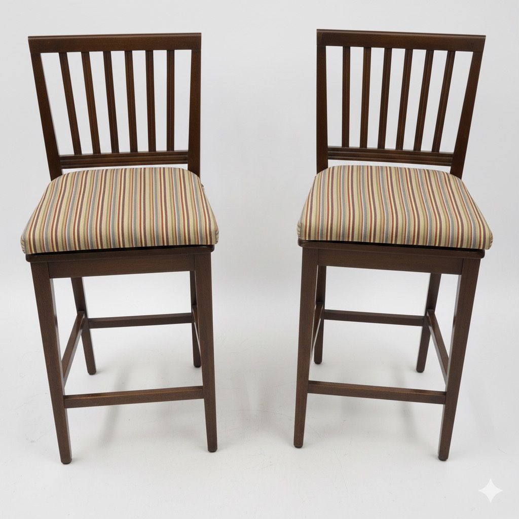 Made in Italy - two vintage wood bar chairs with cushions